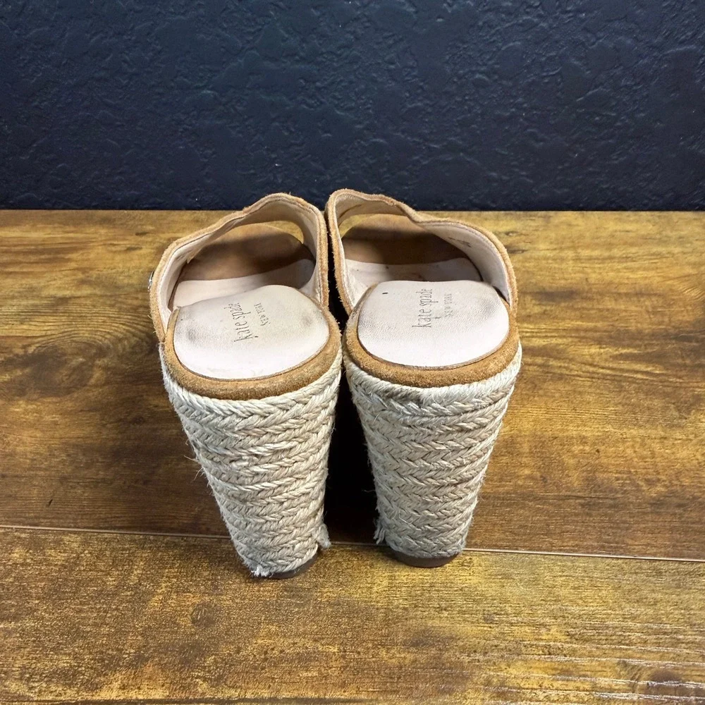 Kate Spade Suede‎ Espadrille Wedge Tan Suede Mule Sandals Womens Size 7.5